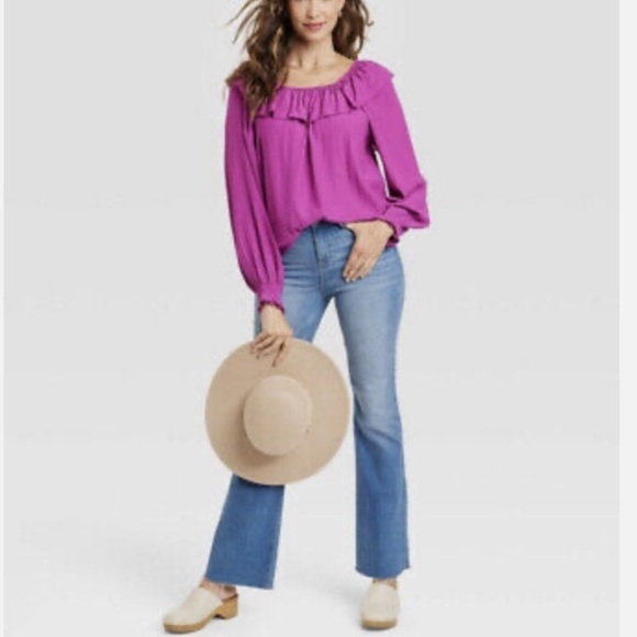 (XL)- Knox Rose Women's Balloon Long Sleeve Ruffle Top Purple - Picture 10 of 10